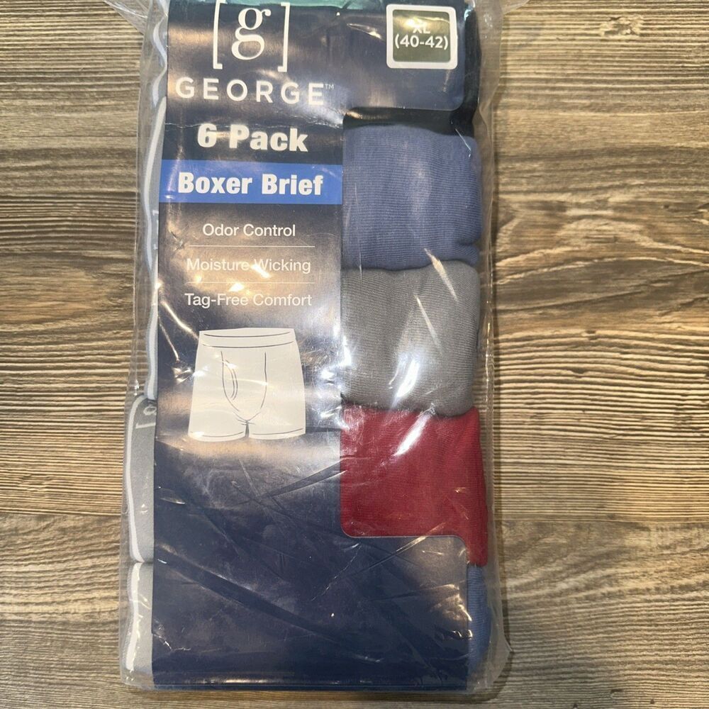 George 6 Pack Boxer Briefs Size XL(40-42)Tag-Free Moisture Wicking. NWT. J